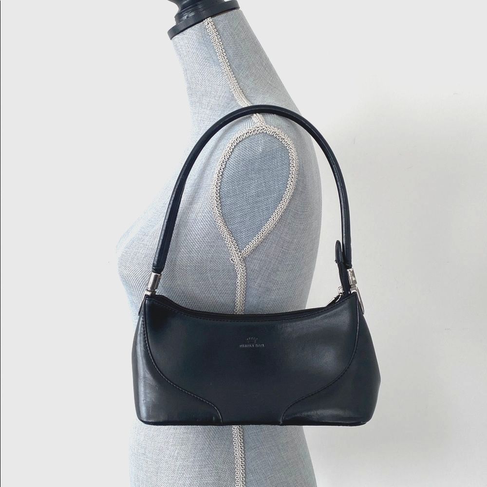 Daniela Moda Black Leather Hand / Shoulder Bag Small Y2k Preppy Classic Minimal